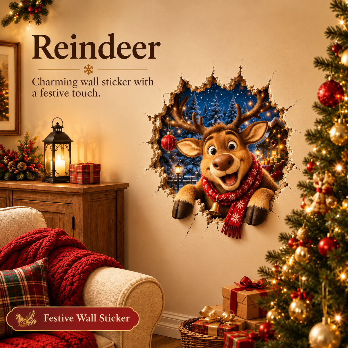 Christmas Break-In 3D Wall Decals – Spooky Door & Wall Stickers