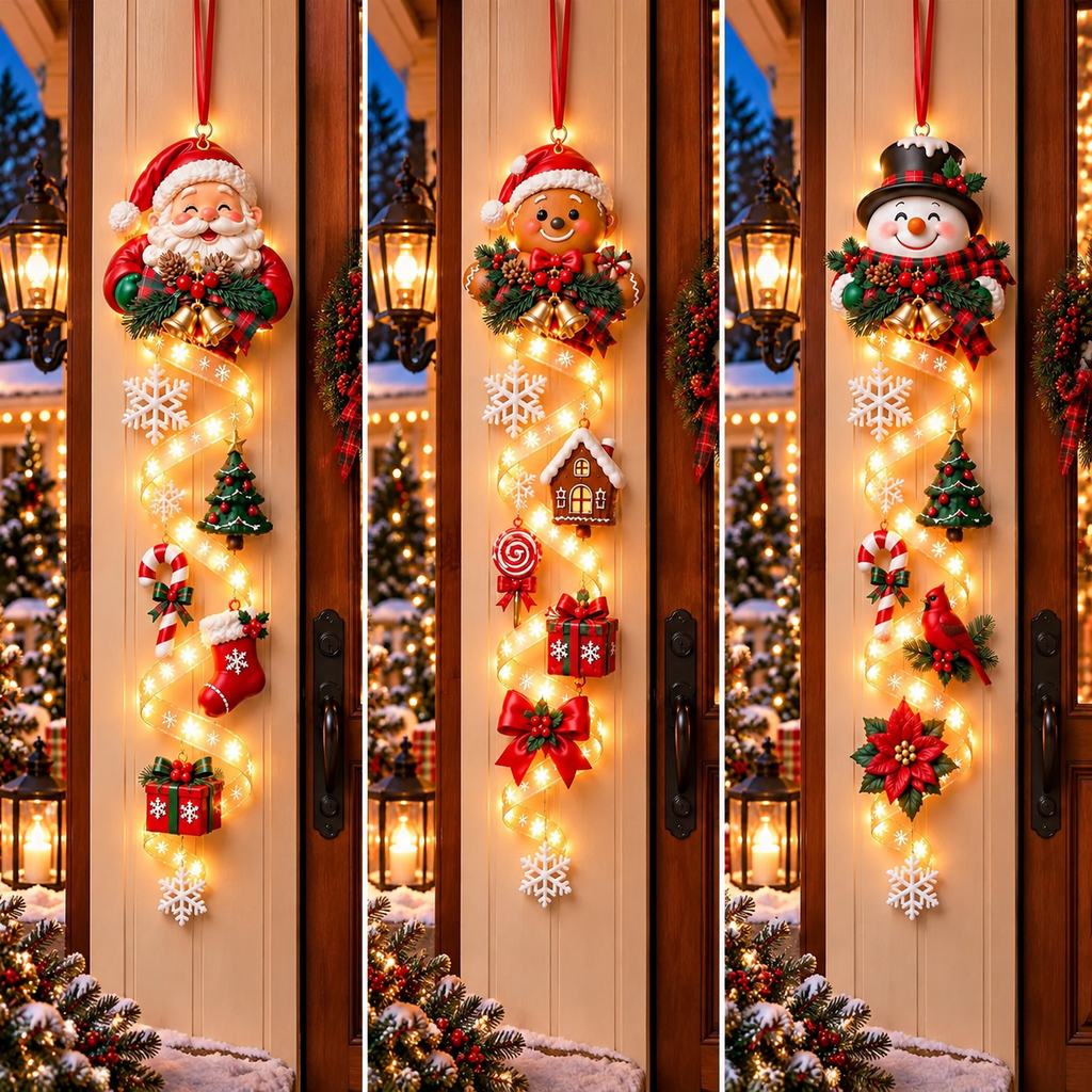 LED Christmas Door Hanging Decoration – Santa, Snowman & Gingerbread Designs