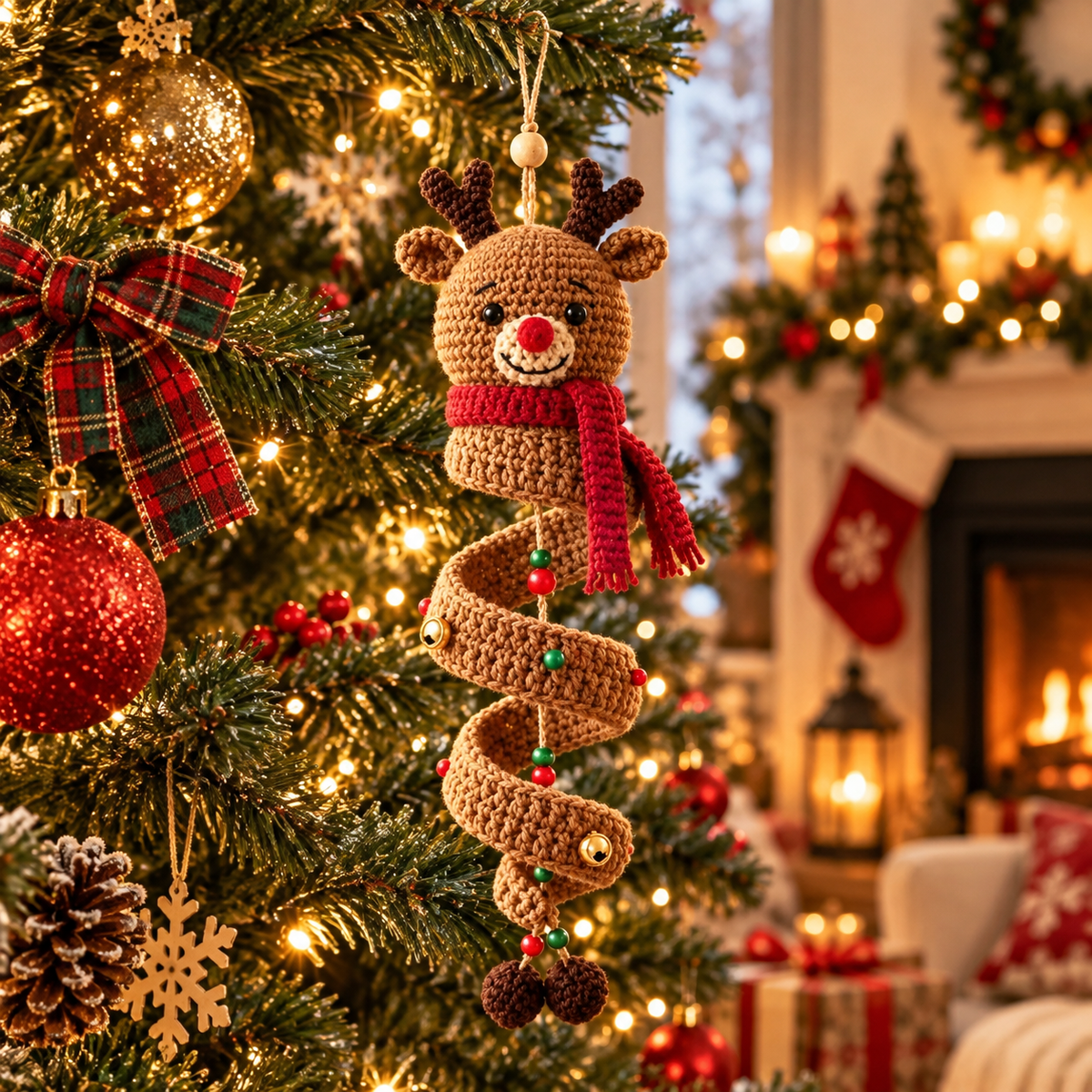 🎄 Handmade Crochet Holiday Hanging Ornaments – Christmas & Halloween Spiral Character Decorations