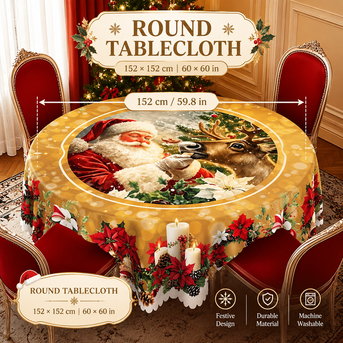 🎅 Christmas Tablecloth | Round & Rectangle