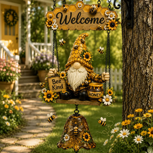 Outdoor garden gnome bell ornament