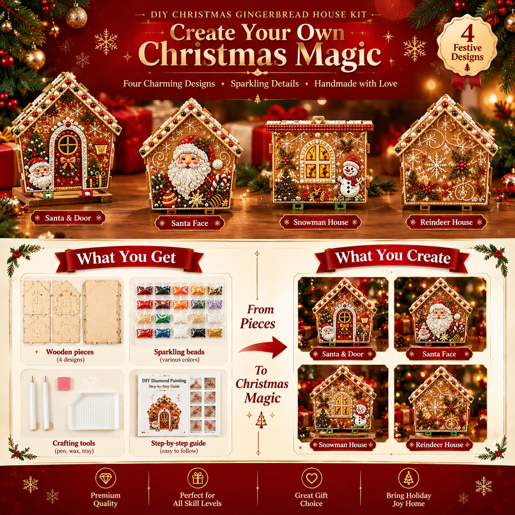 🎄Plymagic DIY Pearl Art - Christmas Collection - Santa Christmas Gingerbread House