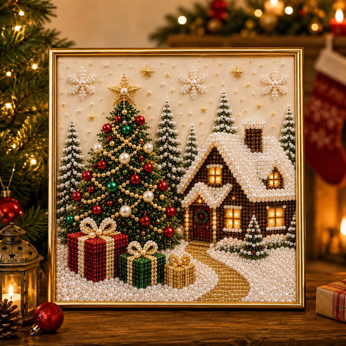 🎄🎅 Premium 3D Pearl Christmas Wall Art Kit | Luxury Flocked Canvas with Scratch-Resistant Non-Fading Pearl Beads DIY Holiday Decor⛄️❄️