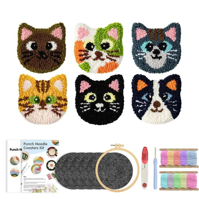 DIY Cat Punch Needle Coaster Kit – Beginner Friendly Craft Set