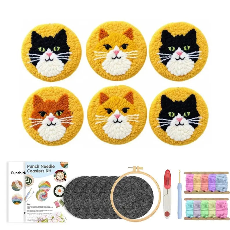 DIY Cat Punch Needle Coaster Kit – Beginner Friendly Craft Set