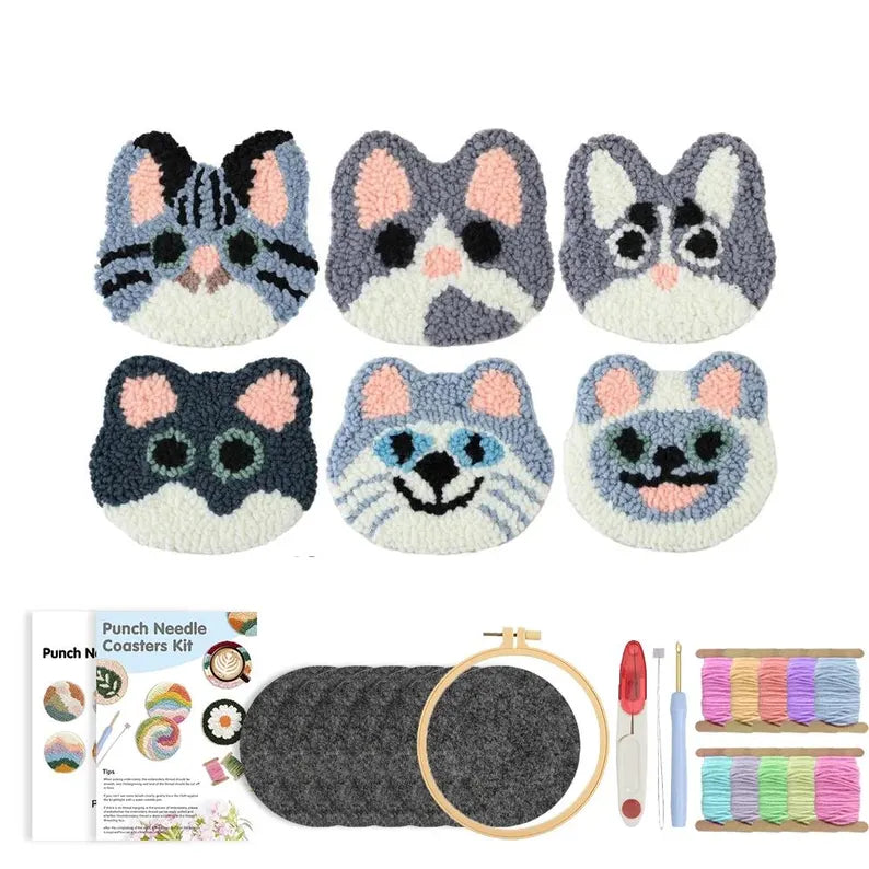 DIY Cat Punch Needle Coaster Kit – Beginner Friendly Craft Set