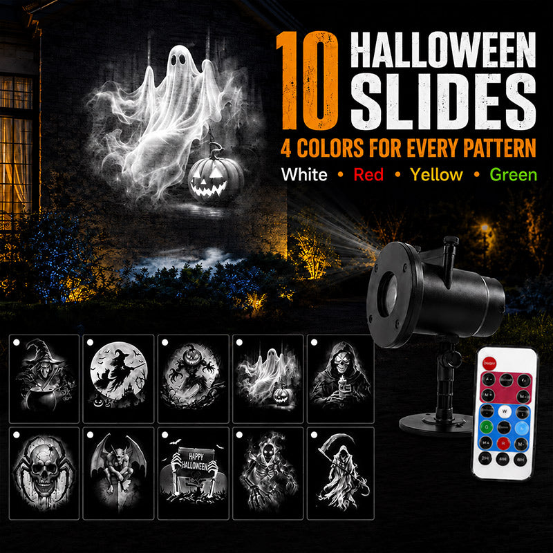 3D Dynamic Halloween Projector Lights with 4 Color, 10 Hd Projection Patterns