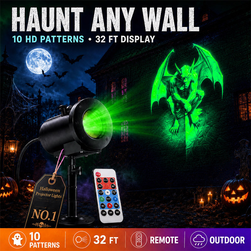 3D Dynamic Halloween Projector Lights with 4 Color, 10 Hd Projection Patterns
