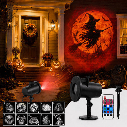 3D Dynamic Halloween Projector Lights with 4 Color, 10 Hd Projection Patterns